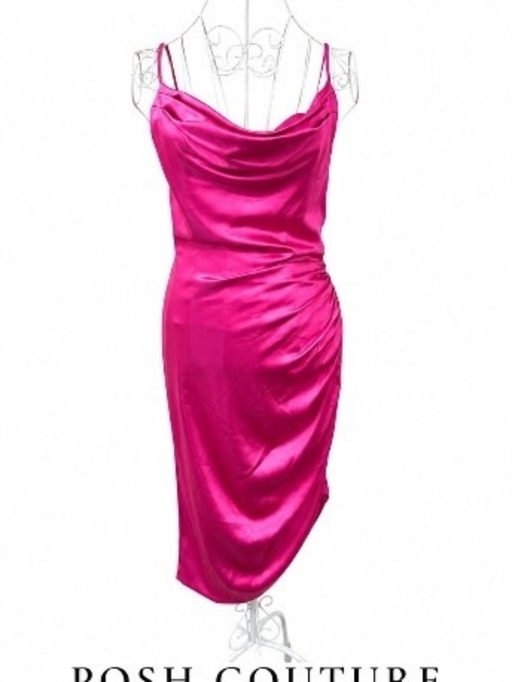 Posh Couture Fuchsia Satin Cowl Neck Slip Dress